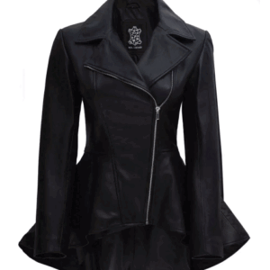 Clarissa Women's Peplum Black Leather Jacke